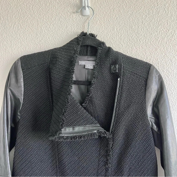 Vince Boucle Scuba Moto Wool Genuine Lamb Leather Jacket - Picture 3 of 11